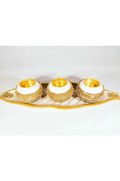 rakaymu Polyester Kristal Taşlı 4 Parça Mumluk Şamdan Aksesuar Seti