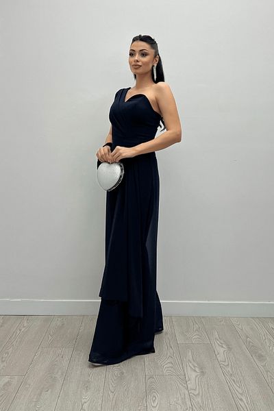 giyimmasalı Ολόσωμη φόρμα σιφόν Navy Blue με ένα μανίκι
