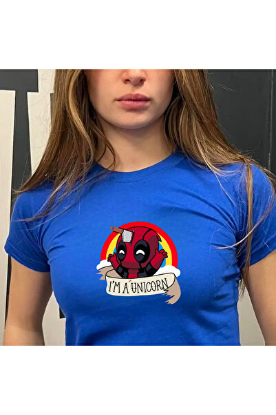 Violon Μπλουζάκι Γυναικείο Crop Body με σχέδιο Blue Unicorn Spider Cartoon