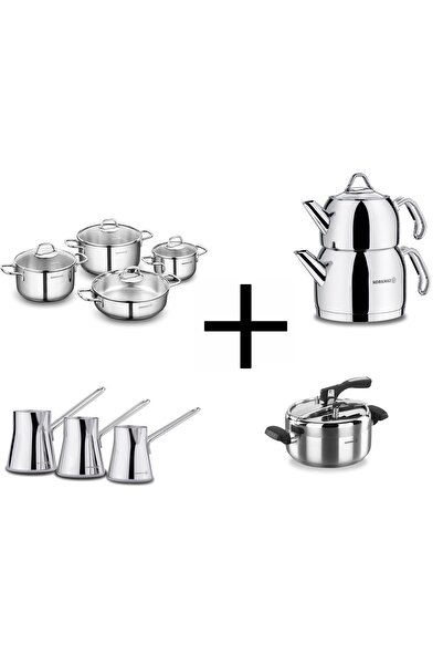 KORKMAZ Çelik çeyiz seti düdüklü tencere cezve çaydanlık hediyeli
