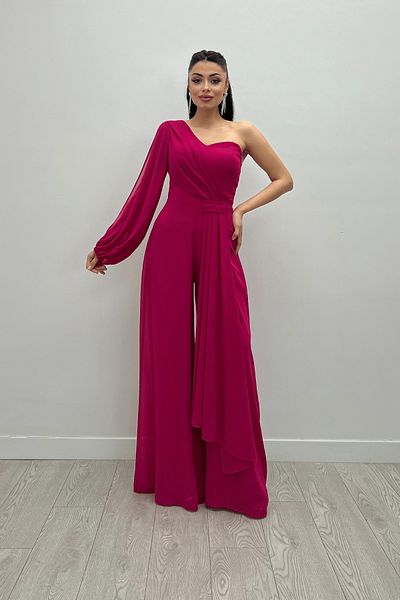 giyimmasalı Φούξια Ολόσωμη φόρμα σιφόν με ένα μανίκι