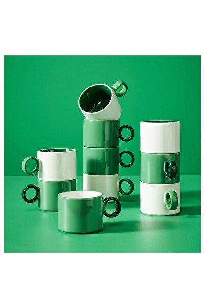 IKEA PIGGÅL 30 cl White-Green Mug Set - 2 Pieces