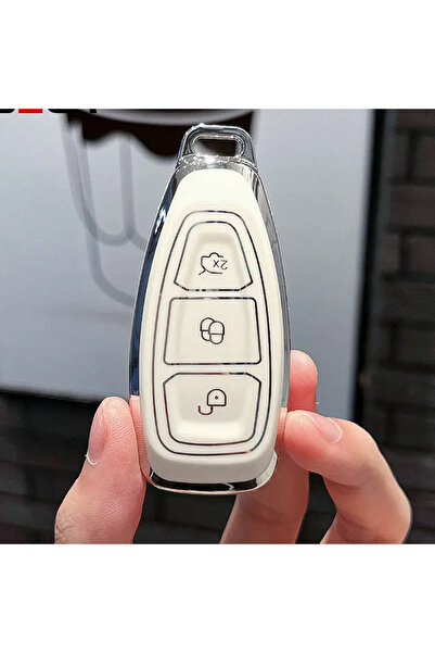 Ford Focus, Fiesta, Mondeo, Kuga, C Max Uyumlu Anahtar Kılıfı Beyaz Silikon Kılıf Anahtarlık