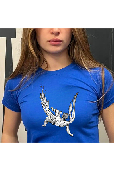 Violon Blue Winged Falling Angel Model Women's Crop Body T-Shirt
