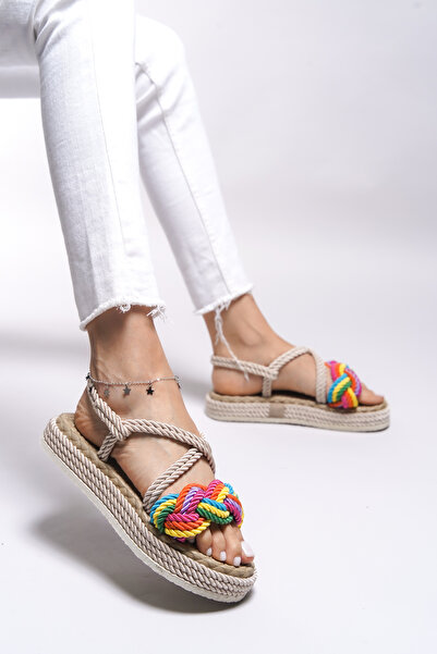 Riccon Jessinalyn0012104 Model dámské béžové sandály - duhový design