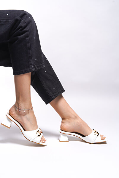 Riccon Papuci cu toc pentru femei Khithiss White - 001212