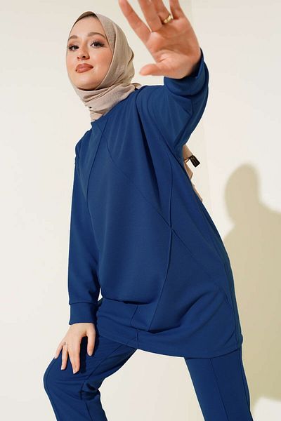 İKLİM LİFE Navy Blue Hijab Double Set - Striped Diamond Pattern