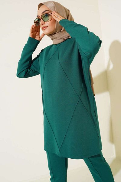 İKLİM LİFE Beneton Hijab Double Set - Striped Diamond Pattern