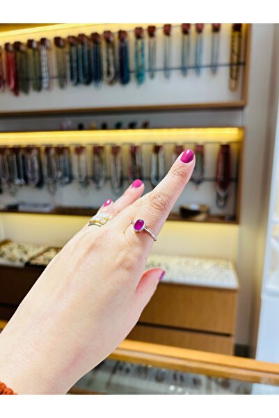 Luna Yakut Doğal Taşlı Minimal Gümüş Yüzük