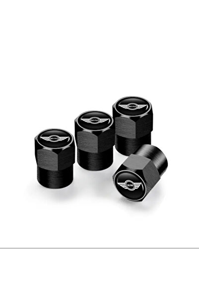 İKTUNING MINI COOPER LOGOLU ALÜMİNYUM KAPLAMA 4 ADET SİBOP KAPAK (SİYAH)