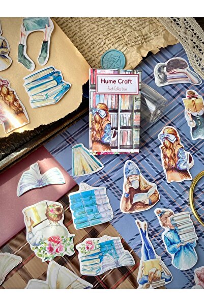 Hume Craft 43 Parça Kitap Okuyan Kız Temalı Sticker Seti / Bullet Journal / S...