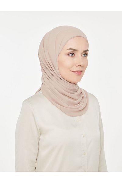 Melodi Scarf Γυναικείο σάλι σιφόν σε μπεζ χρώμα - Πρακτικό μουσουλμανικό καπό σωλήνα