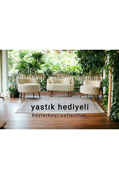 BEYLERBEYİ Krem Çay Seti Koltuk Takımı - Ofis Balkon Kafe Bahçe Salon Mobilyası 2+1 +1