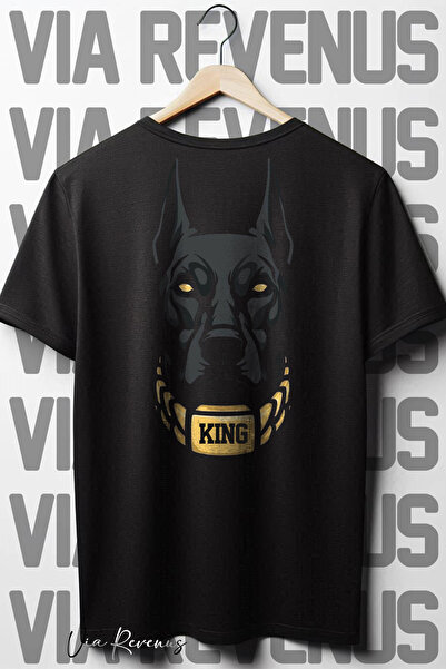 Vordevia Тениска с шарка на кралски доберман - голяма черна, с кръгло деколте