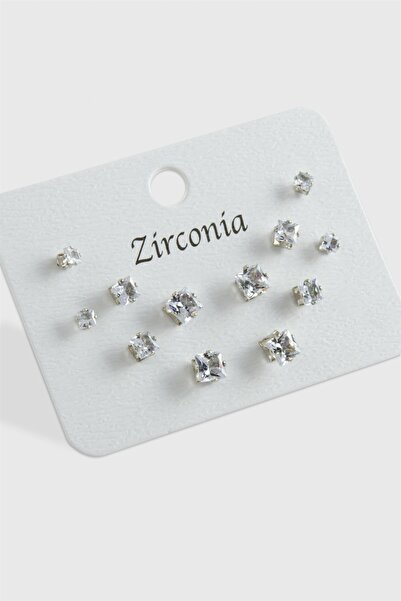 AKSESUARIM 12 Pieces Square Zircon Single Stone Earrings