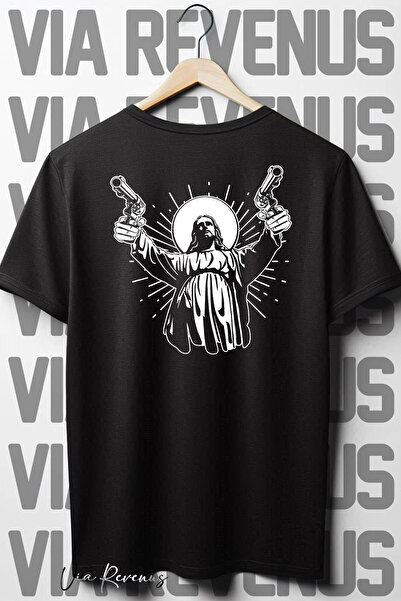 Vordevia Jesus Back Štampano Oversize kroj Wide Fit okrugla kragna Crna majica