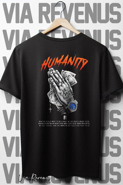 Vordevia Humanity Back Štampano Oversize kroj Wide Fit okrugla kragna Crna ma...