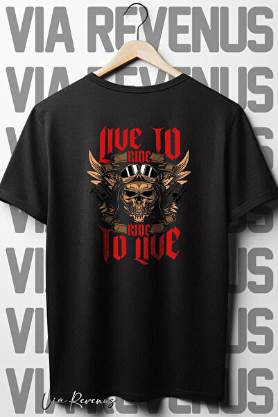 Vordevia Μαύρο μπλουζάκι με στάμπα στην πλάτη "Live To Ride, Ride To Live" με...