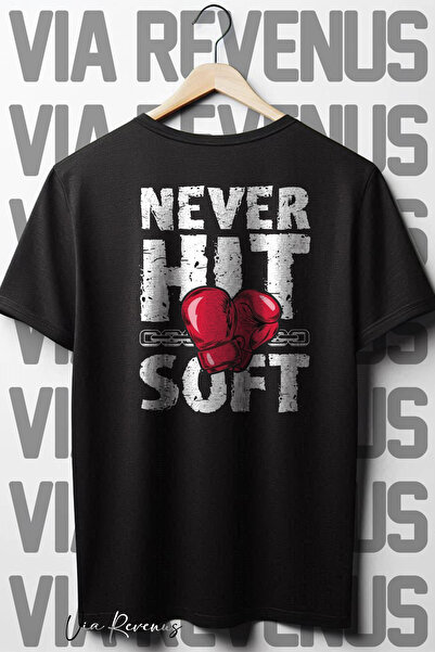 Vordevia Crna Oversize kroj Štampano T-shirt - Nikada ne udaraj meko, okrugla...