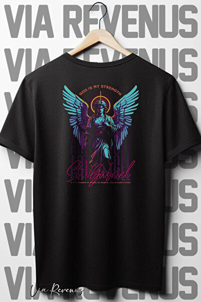 Vordevia Sv. Gabriel Oversize kroj Crna T-shirt - okrugla kragna, Leđa Štampano