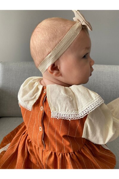 Minizade ÇİZGİLİ FİYONKLU KURDELELİ BEBE YAKALI KIZ BEBEK/ÇOCUK ELBİSE