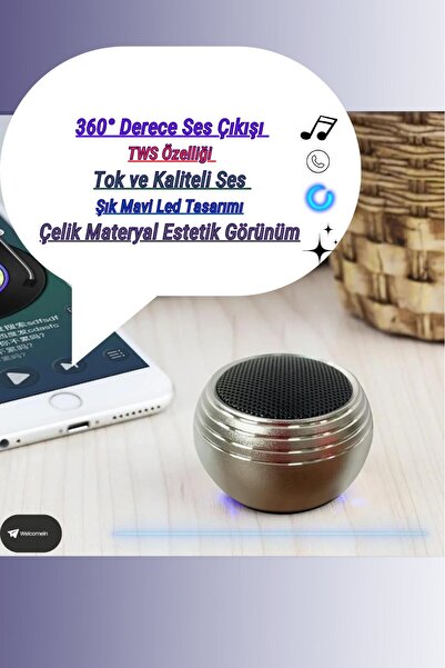 welcomein MİNİ Bluetooth Hoparlörler Subwoofer'lı Küçük Çelik Top