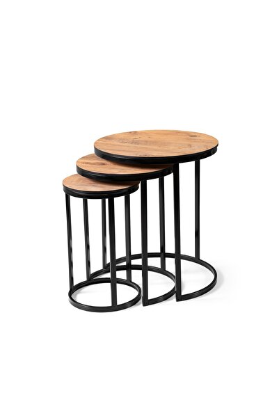 MUTLU ALIŞVERİŞ MERKEZİ Sedef Metal Yuvarlak 3 Lü Zigon Sehpa Servis Sehpası