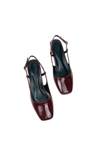 bescobel Claret Red Patent Leather Women's Sandals - Round Toe, Open Back, 5 Cm Low Heel