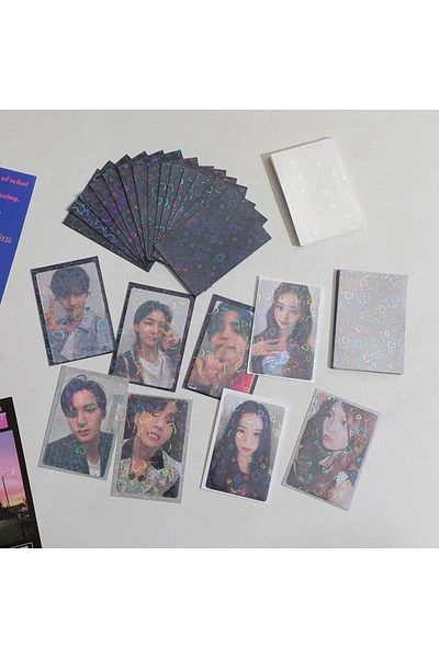 Kpop Dünyasi Black Background Heart Patterned Card Protector (10 Pieces)