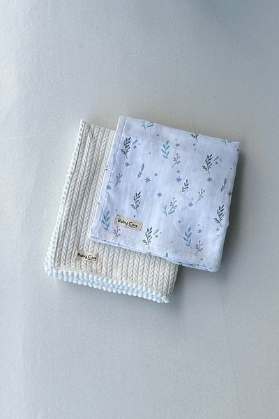 Baby Cais Collection Ecru Colored 100% Organic Muslin Baby Blanket and Blanket Set