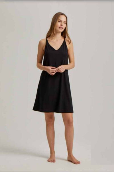 Pamuk & Pamuk Black Cotton&Cotton Sling Nightgown