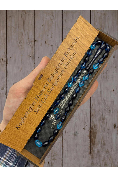 KANUNİ TESBİH Mărgele de rugăciune cu litere albastre ulei