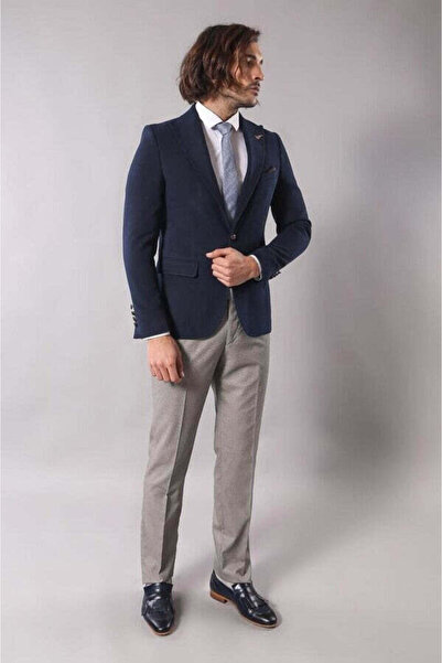 Wessi Tek Düğme Sivri Yaka Lacivert Ceket - Wessi