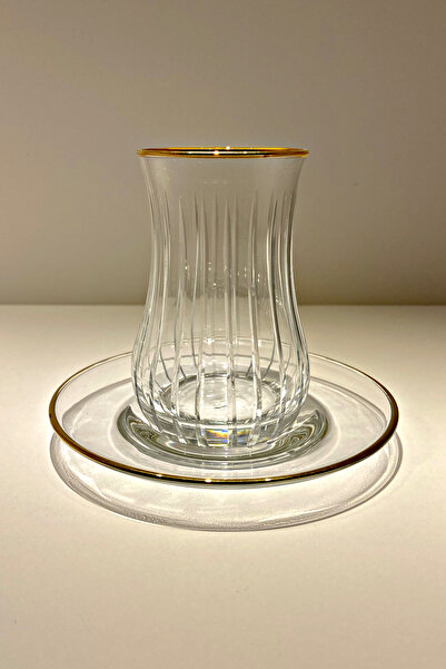 RIBELLA DESIGN Eva Altın Yaldızlı 6 Kişilik 12 Parça Çay Seti 170cc Çizgi Model