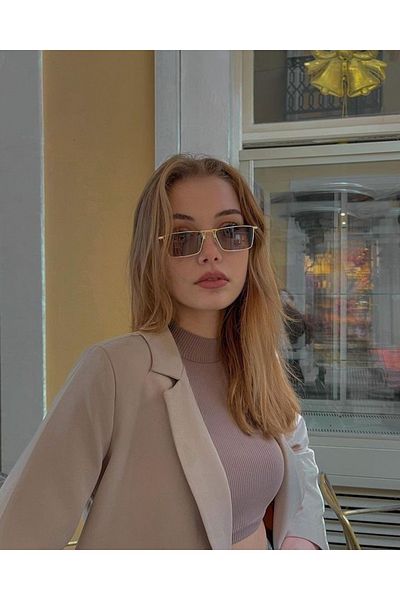 LOOKUP NEW Unisex Square Rectangle Brown Metal Sunglasses - Uv400 Protected, New Season