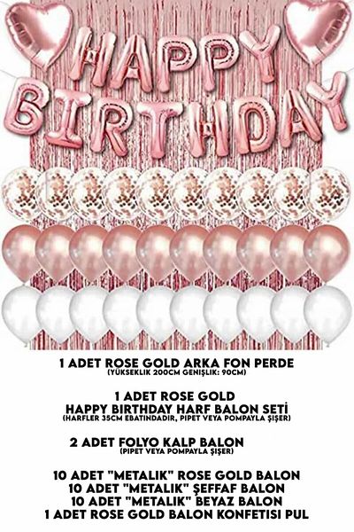 parti hediye sepeti Pink Happy Birthday Rose Heart Heart Foil and 30 Rose White Transparent Balloon Backdrop Curtain Set