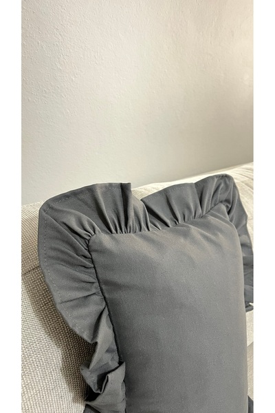 Premier Duck Keten Fırfırlı Antrasit Gri Kırlent Kılıfı 30x50 Cm