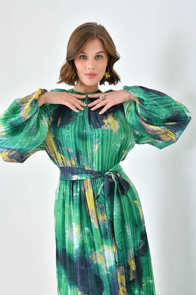 günay boutıque Glittery Chiffon Fabric Hijab Dress -benetton