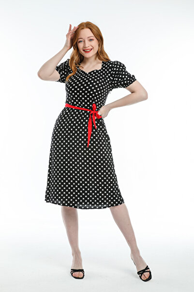 Cassime Rochie MINI din VISCOSĂ cu curea, cu buline, alb-negru, pentru femei