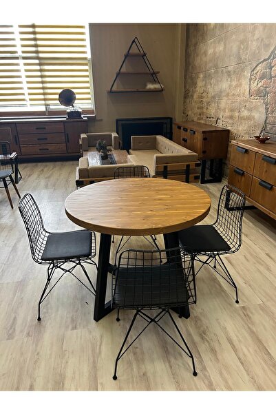 NT Concept Ntconcept Round Doğal Ahşap Sandalyeli Yuvarlak Masa Takımı