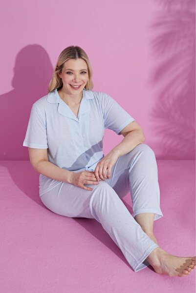 PİJAMOOD Set de pijamale cu 5 nasturi in fata pentru dama