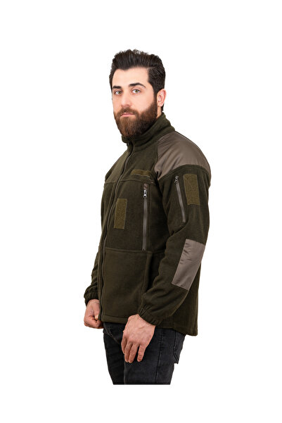 DAHAB Tactical Khaki Fleece Coat Perfect Multi Pockets for Camping