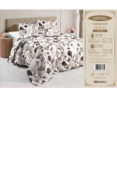 Taç Crown Crystal Terry Cotton Quilt Pillow Set Holly Beige
