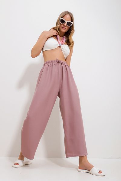Trend Alaçatı Stili Powder Pink Wide Leg Women's Trousers - Elastic Waist ALC-X11883