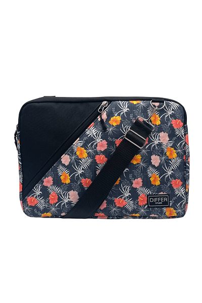 Differ Studio Navy Blue Floral Patterned Black Zippered 15-15.6'' Laptop/Macbook/Notebook/Case/Bag