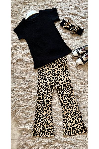 enes baby Pantaloni evazați leopard Bluză Bandana Set 3 piese Eid