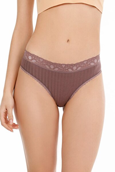 Sensu Women's Ribbed Lace Detailed Slip Panties 5 Pack Set