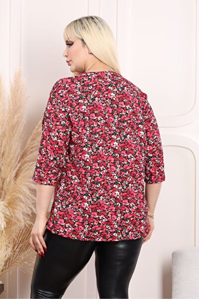 HÜLYA BUTİK WOMEN'S PITIRCIK PATTERN ZIPPERED FAKIR SLEEVE BLUZ