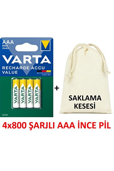 Varta 56613 ŞARJ EDİLEBİLİR VALUE 800mAh AAA İNCE PİL+SAKLAMA KESESİ HEDİYE