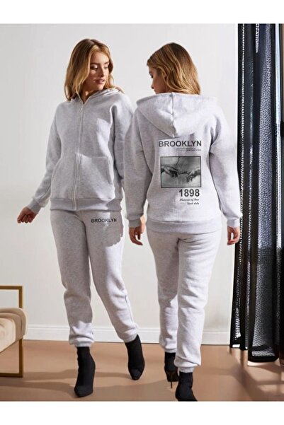 LAND MODA Set de hanorac și trening pentru femei cu imprimeu Brooklyn - cu fe...